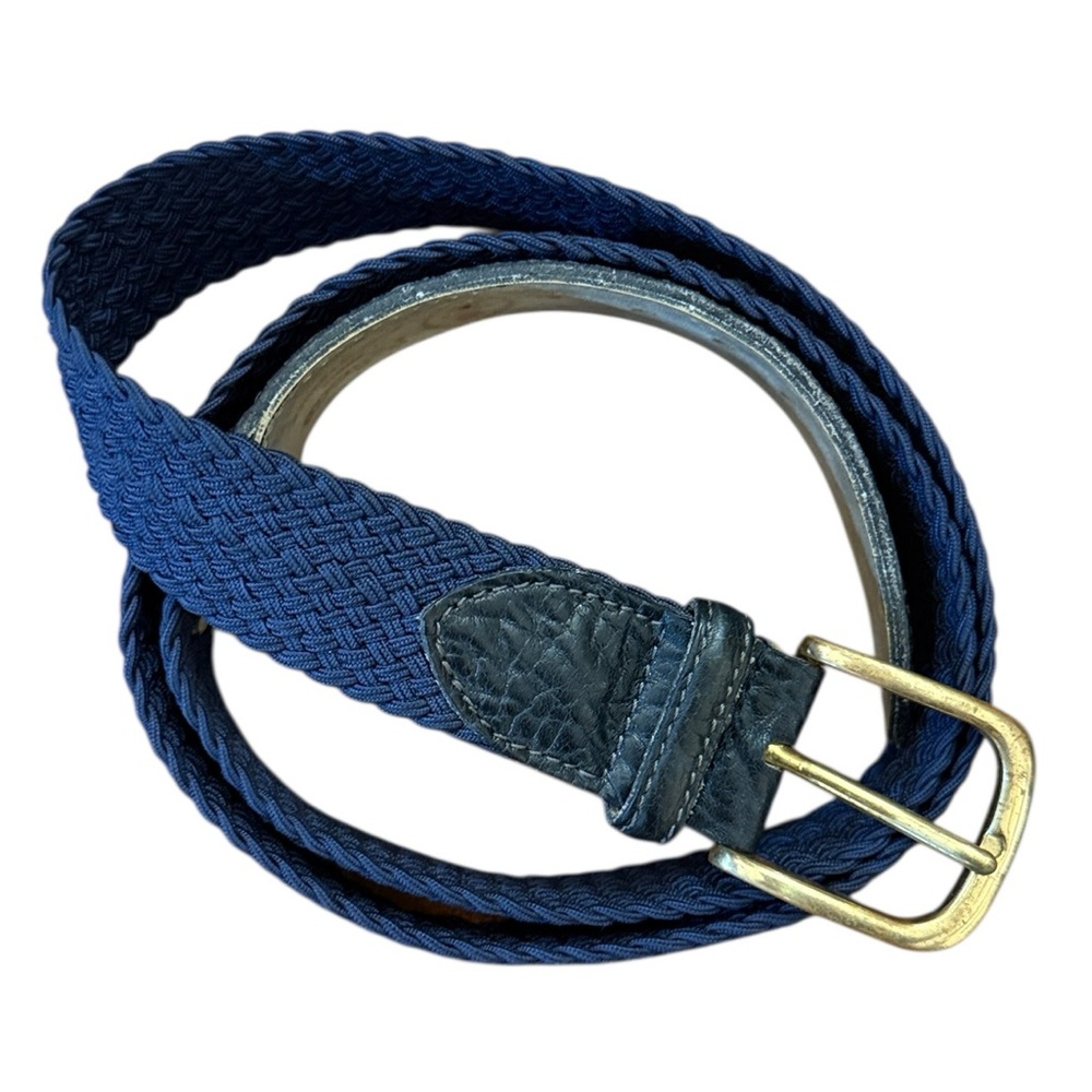 Pullman Paris Navy Braided Stretch Belt Leather Trim France Men’s 42 Golf Preppy